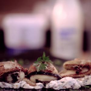 Eggplant rolls with yogurt and avocado